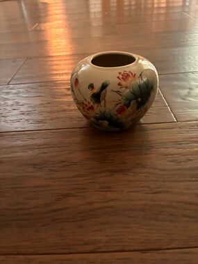 Floral Bird Lotus Waterlily Porcelain Ceramic Brush Washer Chinese Watercolor